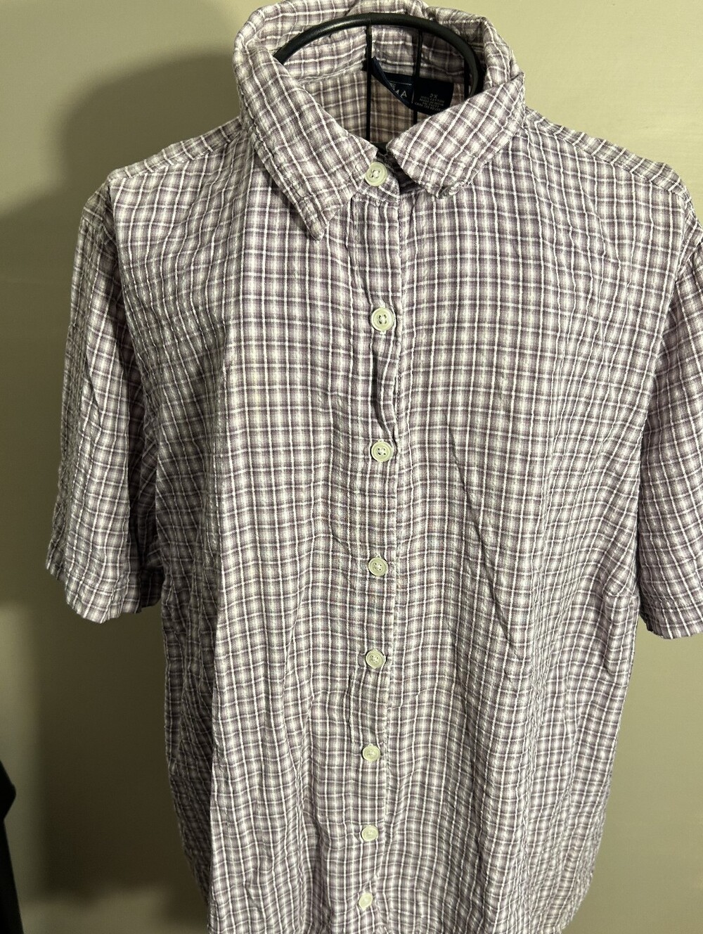 size 2x  womens plaid shirt 2 x plaid button up short sleeve gorpcore